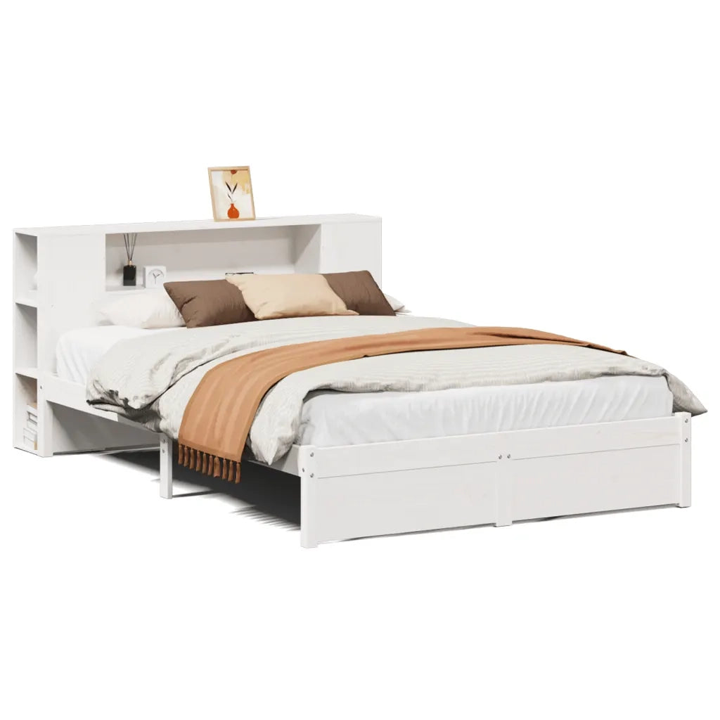 Letto Libreria senza Materasso-Struttura Letto con contenitore Bianco 140x200 cm Legno di Pino 517294