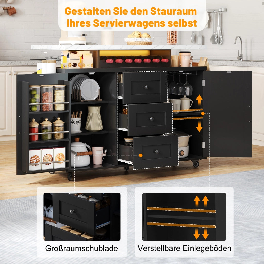 ISOLA CUCINA con LED RGB, piano ribaltabile, 138x60x93 cm, MDF nero