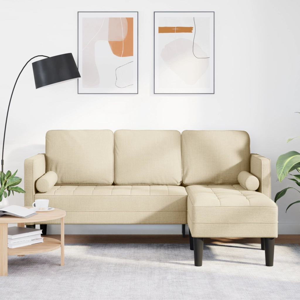 Divano L-Shaped a 3 Posti Crema 160 cm in Tessuto