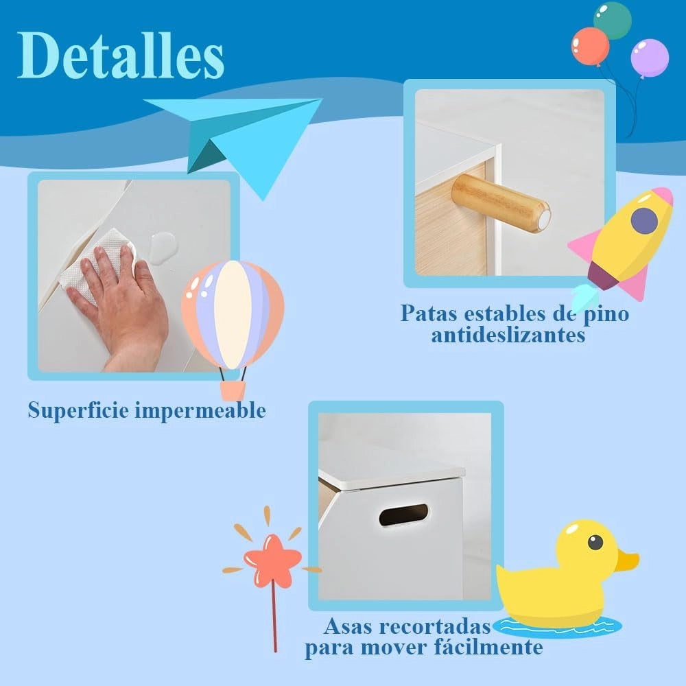 Libreria 2 in 1 per bambini e giocattoli, scatola per giocattoli con coperchio e ripiano aperto, scaffale per bambini con gambe in legno massello, scaffale per la cameretta dei bambini