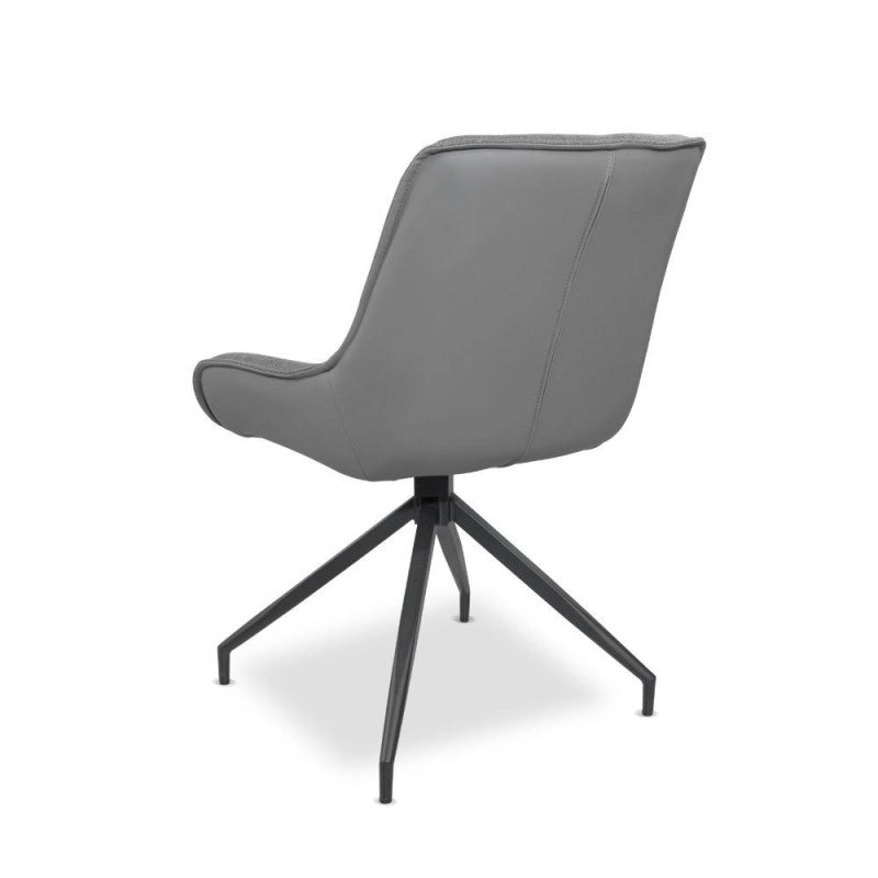 Sedia da pranzo Agora colore grigio con schienale in ecopelle grigio scuro e gambe nere con base fissa set 2 pezzi