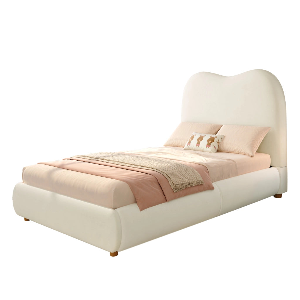 Letto imbottito per bambini beige con contenitore idraulico