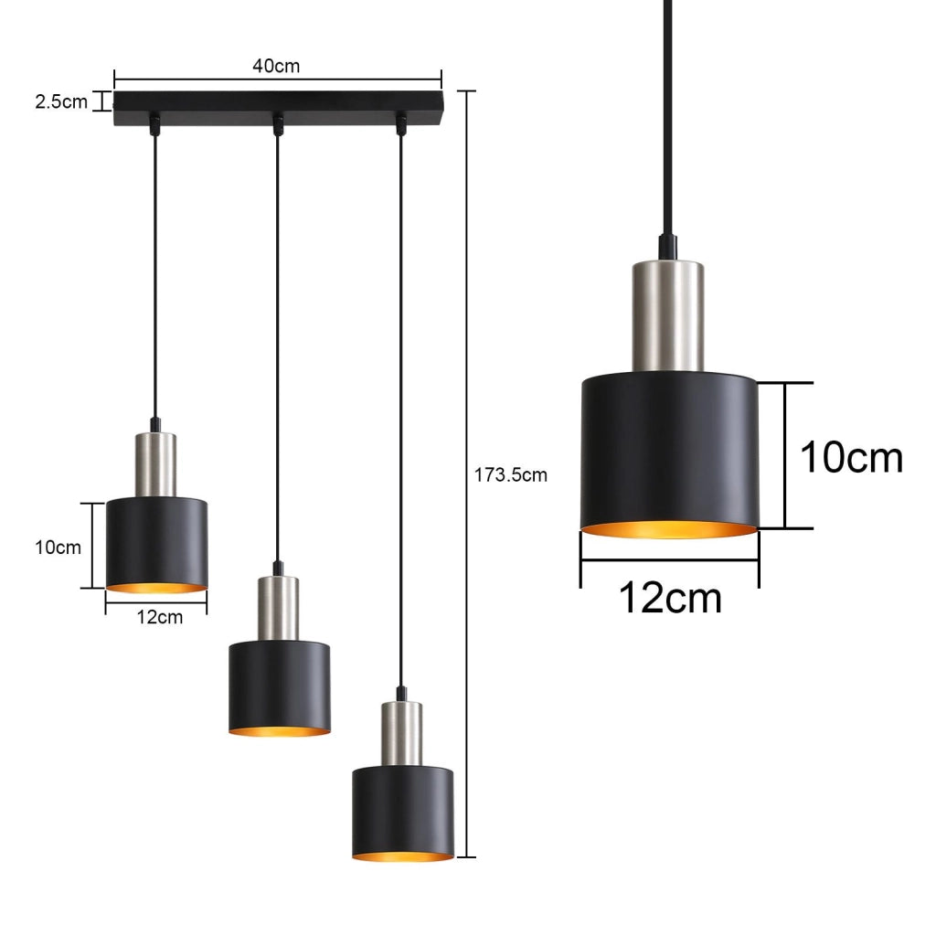 Lampada a Sospensione ZMH vintage 3 luci nero altezza regolabile E27 per isola cucina e sala da pranzo senza lampadina