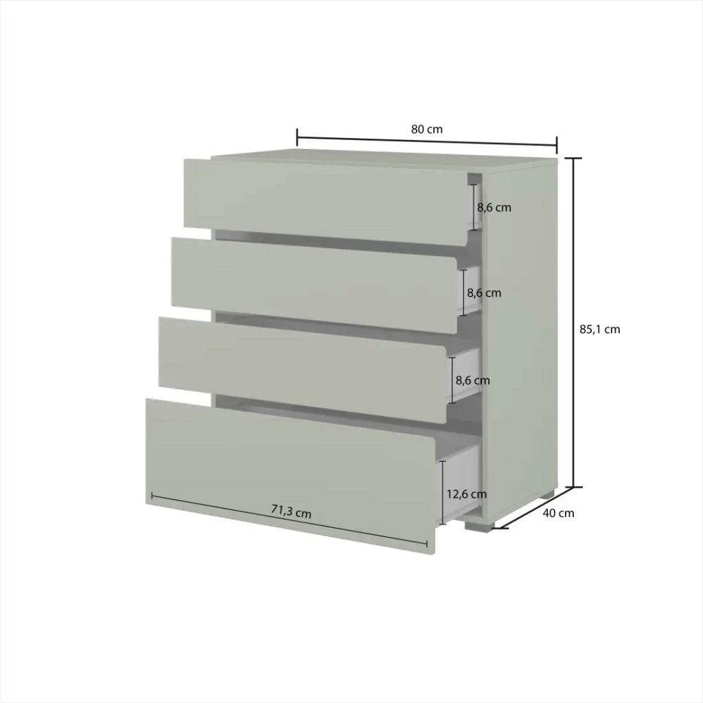 Cassettiera HAVANA – 4 cassetti – Colore verde salvia e nero – Stile moderno e contenitore compatto