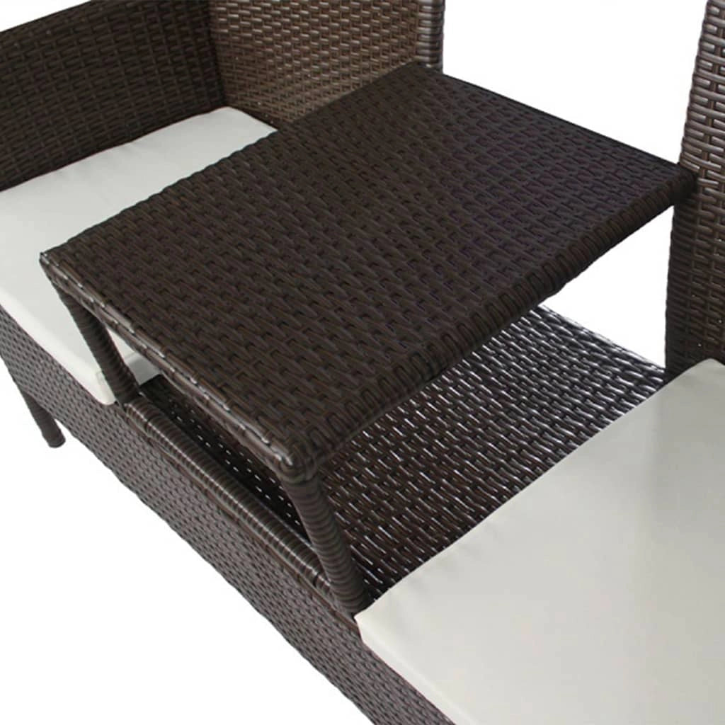 Divano da giardino a 2 posti e tavolino da tè in resina intrecciata marrone 02_0011855