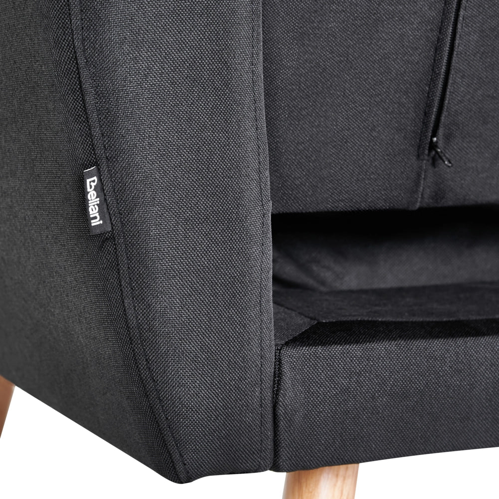 Divano Letto Rivestito In Tessuto Nero 3 Posti Trasformabile Gambe In Legno Soggiorno Moderno E Minimalista