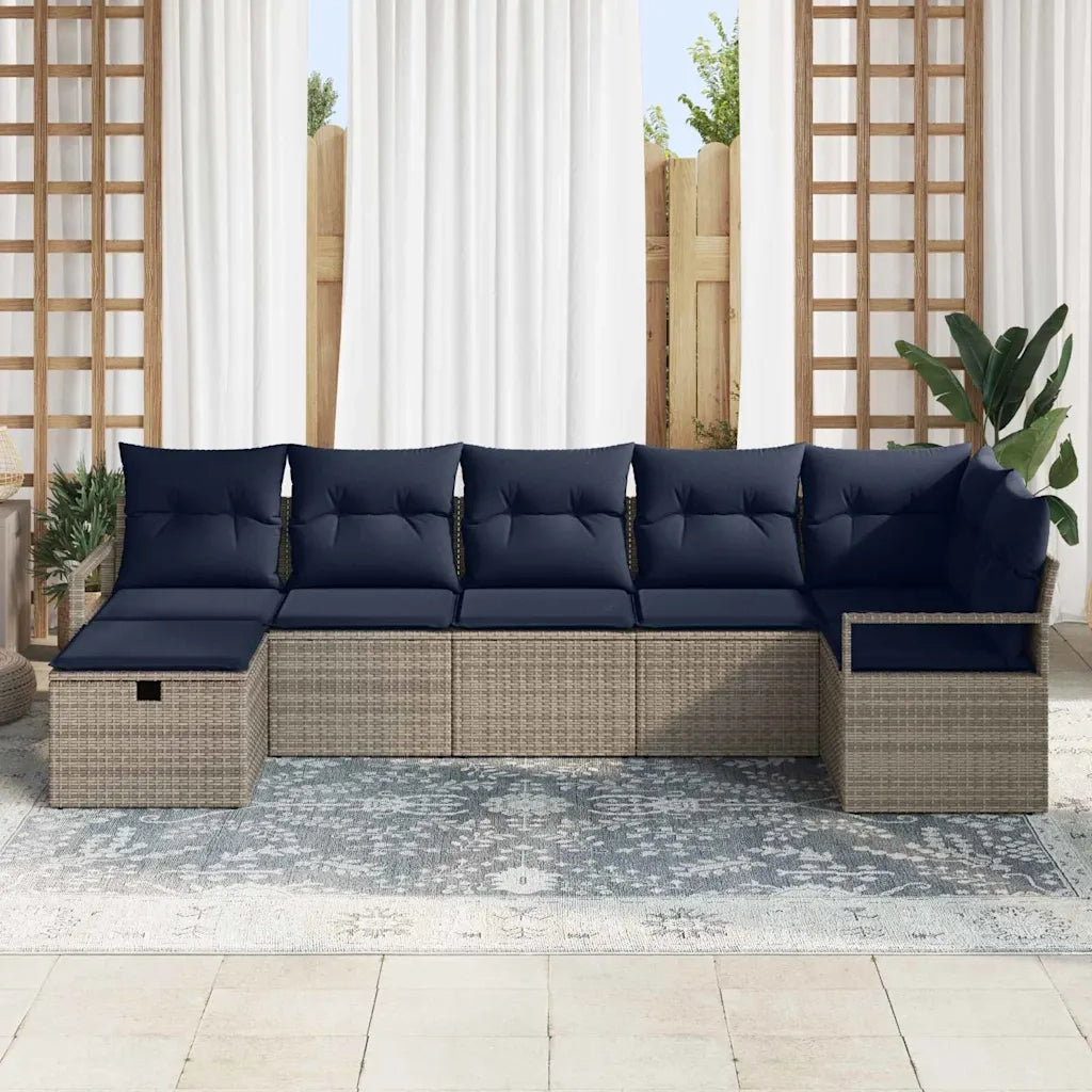 Set di divani con cuscino 7 pcs Grigio e Blu Navy polyrattan 3359204