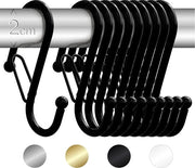 10 Haken a forma S con sistema di sicurezza anti caduta. Modello Reale. Aiuto per l'organizzazione della casa. (nero lucido, medio (spessore <2cm))