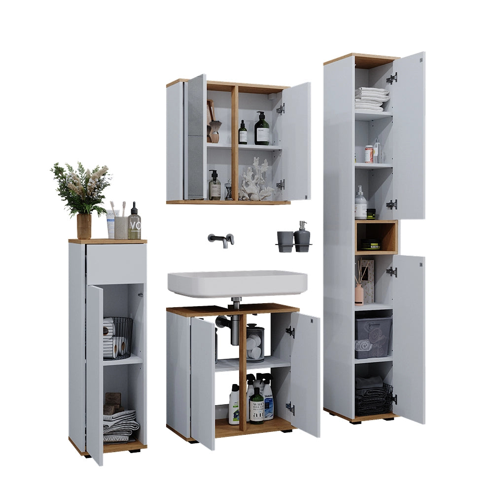 Vicco Set mobili bagno Bianco/Artisan 4 pezzi, con unità alta e unità midi