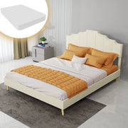 Letto imbottito con rete a doghe e materasso 140 x 200 cm in tessuto beige