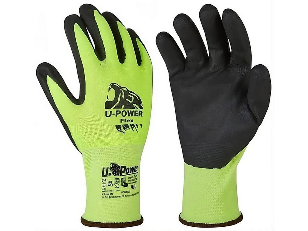 12paia guanti da lavoro flex in nylon/nitrile col. verde fluo/nero  tg. 9 cod:ferx.vit54873