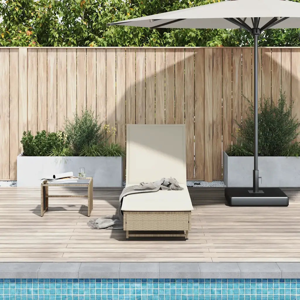 Lettino Prendisole | Sdraio da giardino | Lettino da sole con Ruote e Cuscino in Polyrattan Beige