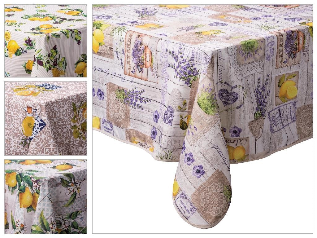 1 Pezzo Tovaglia Tavolo Antimacchia Decoro Limoni 140 x 140 cm 4 Decori