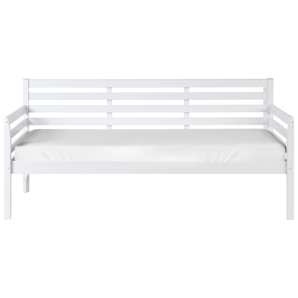 Divano letto in legno di gomma bianca, misura singola 90 x 200 cm con rete a doghe in stile moderno