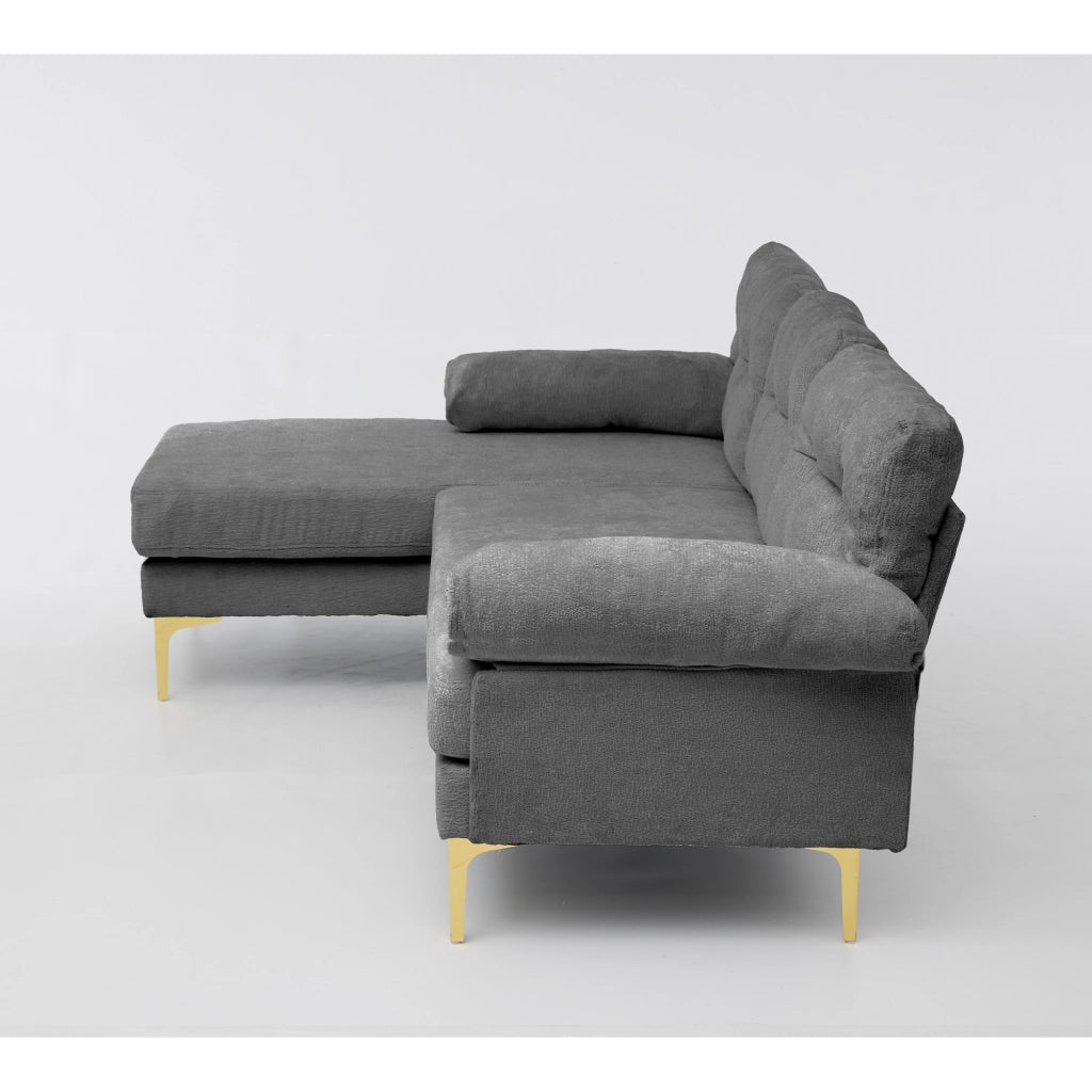 Divano angolare 3 posti con chaise longue reversibile; in chenille grigio