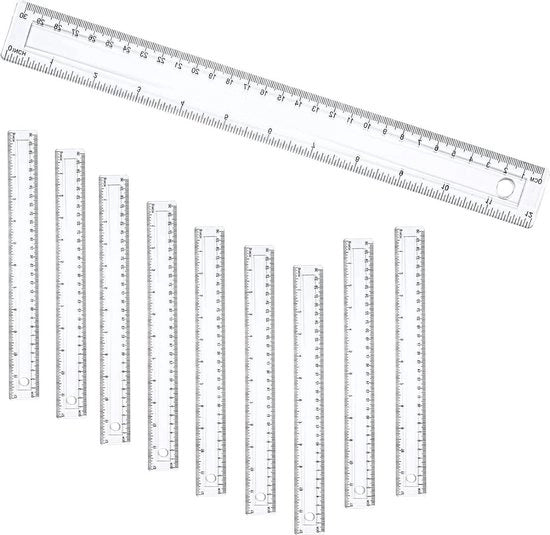 Liniale a vista in plastica 30 cm - Marcature metriche e in pollici - Set da 10.