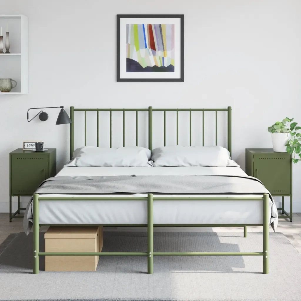 Set di 2 Comodini | Armadio da Notte | Mobiletto da notte Verde Oliva 36x39x60,5 cm in Acciaio