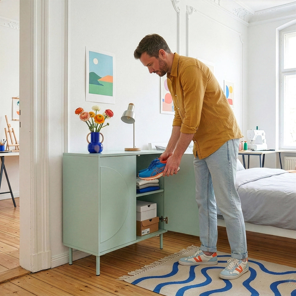 Credenza Holea Comò a 2 Ante 75 x 70 x 34 cm - Verde Salvia [en.casa]