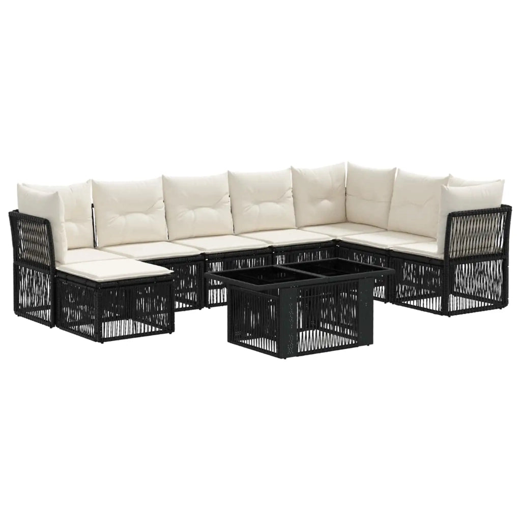 Set Divano da Giardino 9 pz Nero polyrattan 3436513