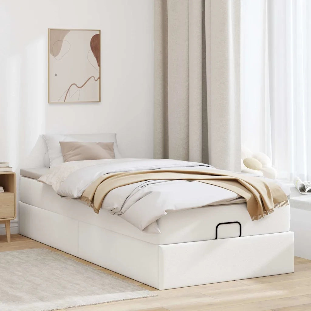Struttura Letto Pouf con Materasso Bianco 80x200 cm Similpelle