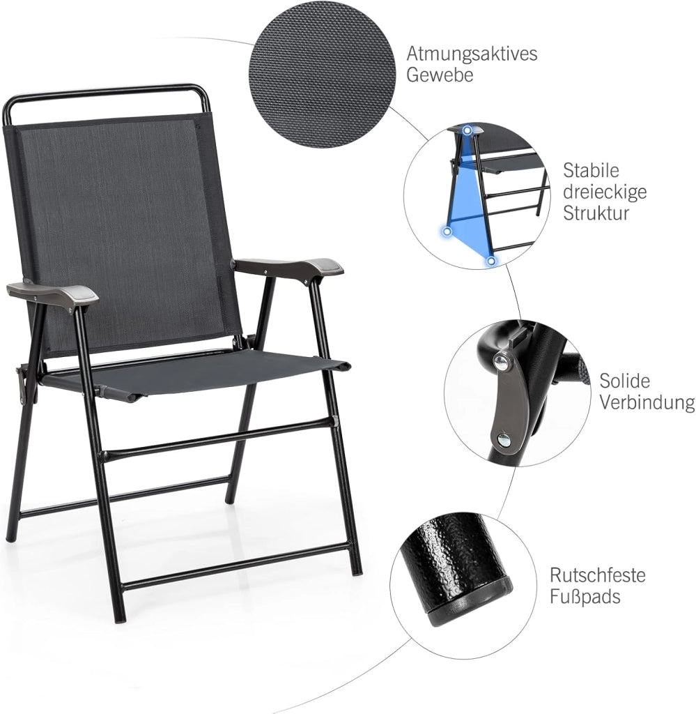 Set di 4 sedie pieghevoli da terrazza con braccioli, sedie resistenti alle intemperie, portatili, per interni ed esterni, campeggio, giardino, piscina, spiaggia, set di 4 sedie da terrazzo,