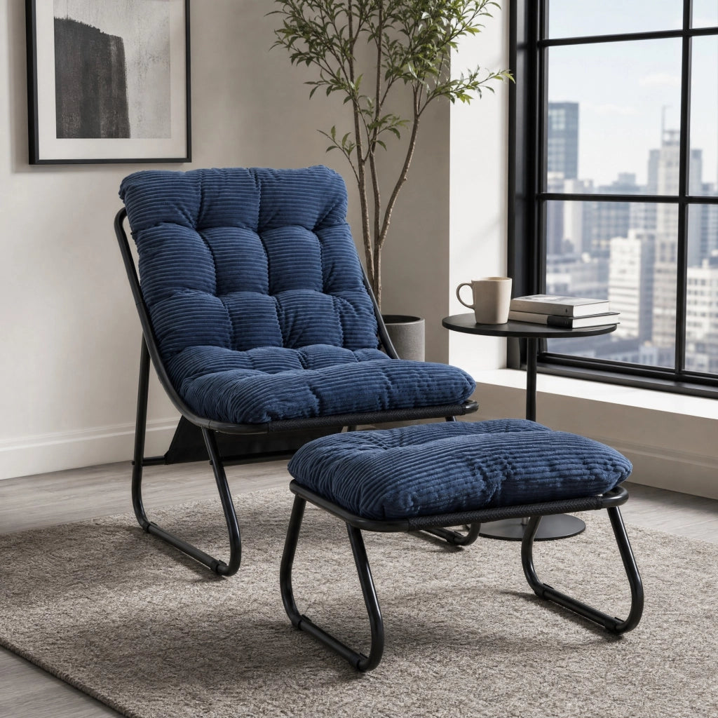 POLTRONA Reclinabile con poggiapiedi 65x78x86 cm acciaio Blu navy