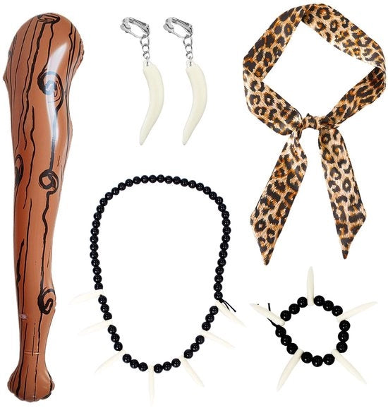 Costume di Cacciatore di Caverne Opzionabile - Cintura - Mace - Bracciale - Collana - Orecchini - Accessori di Halloween - Costume di Cacciatore di Caverne