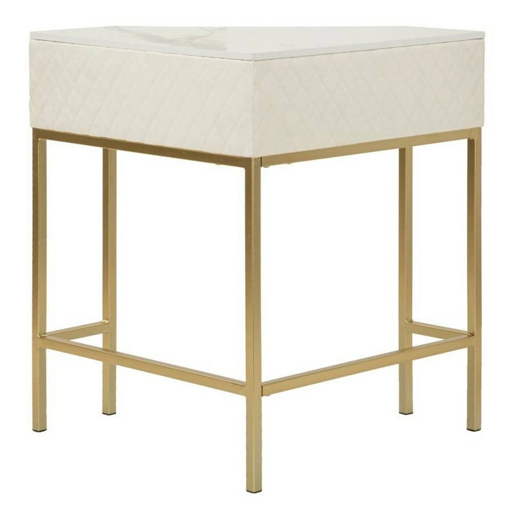 Consolle Viscardo, Tavolo multiuso, Mobiletto d'appoggio, Scrivania da corridoio, 85x60 h77 cm, Bianco e Oro