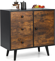 Mobiletto Multiuso con 3 Cassetti e 1 Armadio, Armadietto con Gambe di Legno e Altezza del Ripiano Regolabile, Ideale per Ingresso, Soggiorno e Cucina, 73 x 40 x 76 cm