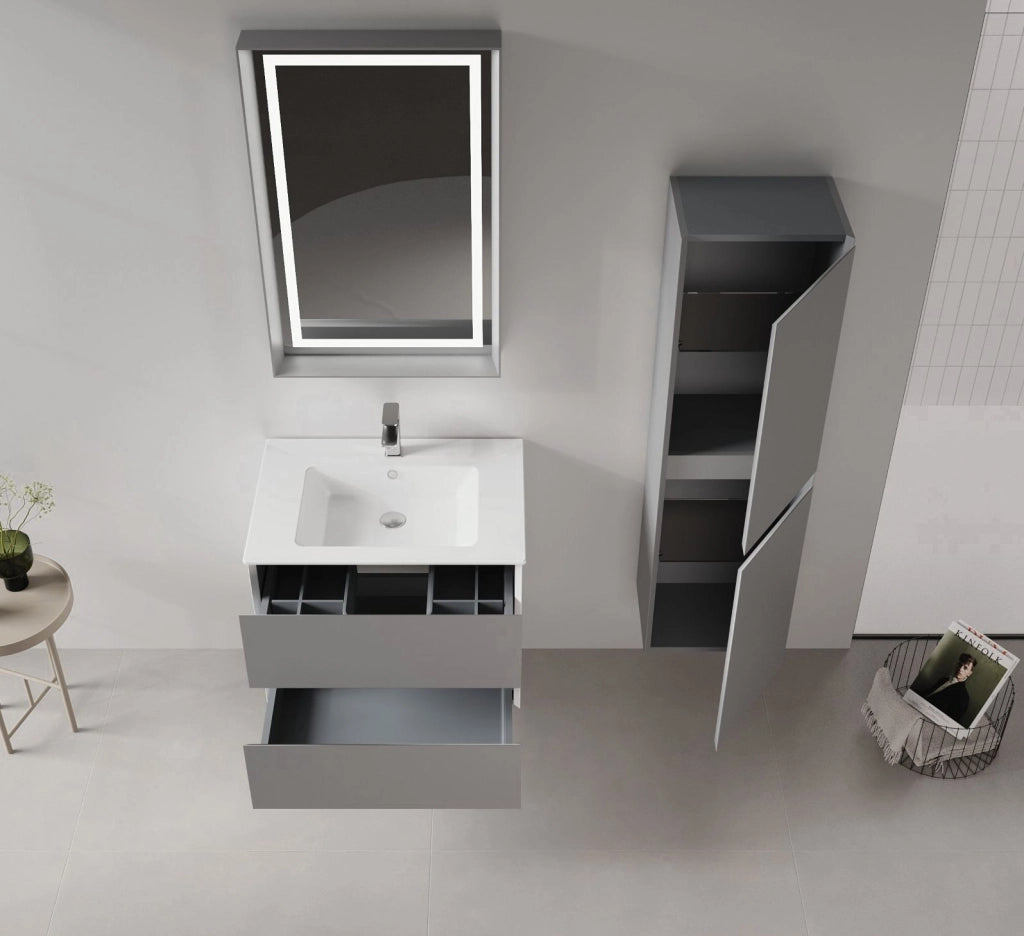 Set mobile lavabo con specchio (2 pezzi) "Nest 71 v2" - 71 x 51 x 55 cm - Grigio opaco