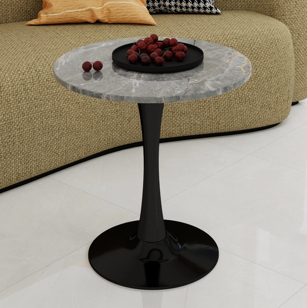 Tavolino rotondo moderno in marmo artificiale nero e grigio