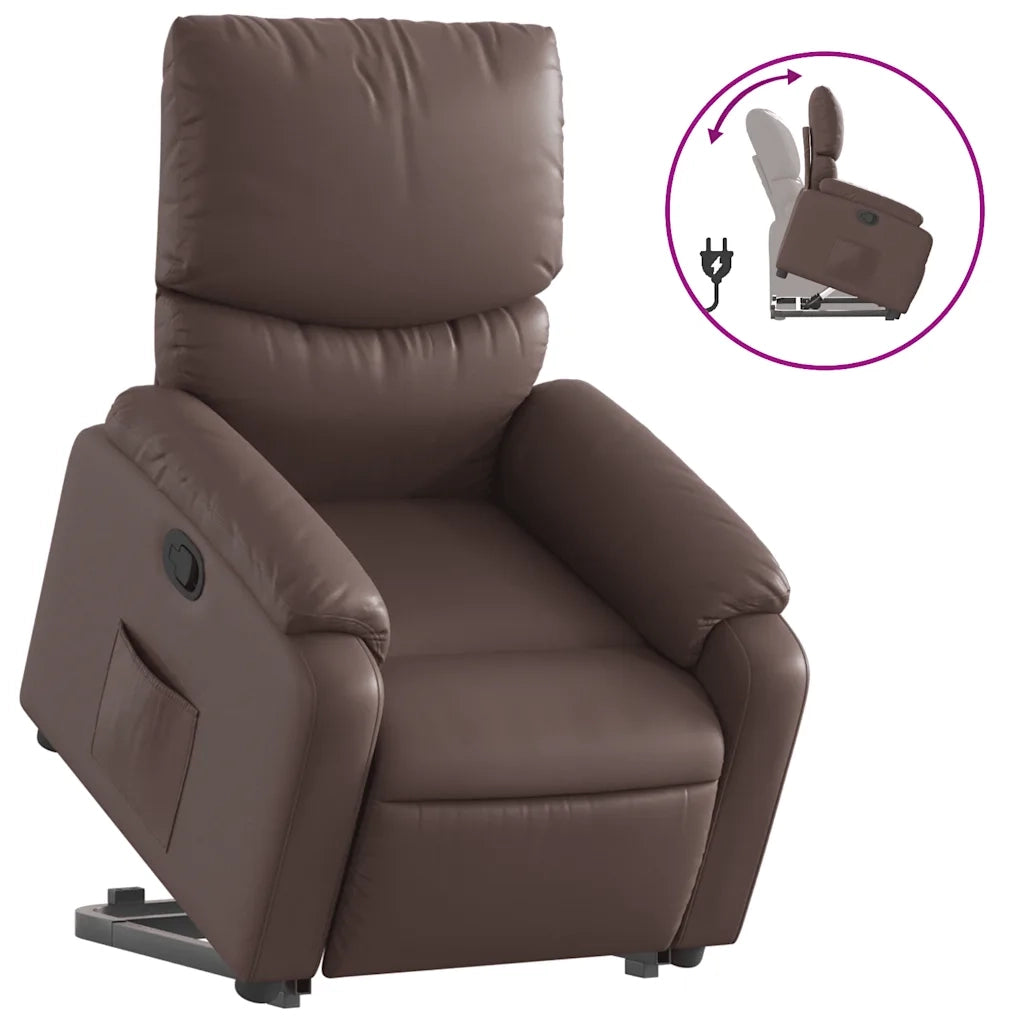 Poltrona | Sedia Relax Alzapersona Reclinabile Marrone in Similpelle