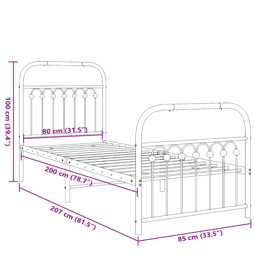 Giroletto con Testiera e Pediera-Struttura Letto Metallo Bianco 80x200 cm 478393