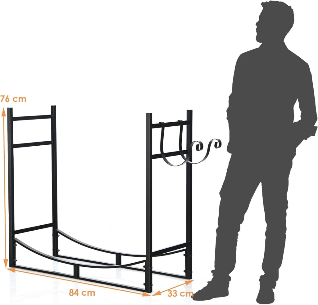 Porta Legna per Interni ed Esterni, Porta Legna per Camino in Acciaio Resistente, Portalegna da Ardere per Stufe e Braciere (84 x 33 x 76 cm, Portata 50 kg)