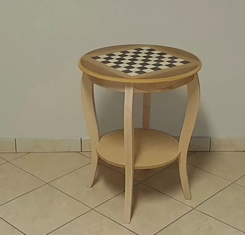 Tavolino rotondo scacchiera legno grezzo 50x50x63 - Mobili 2G