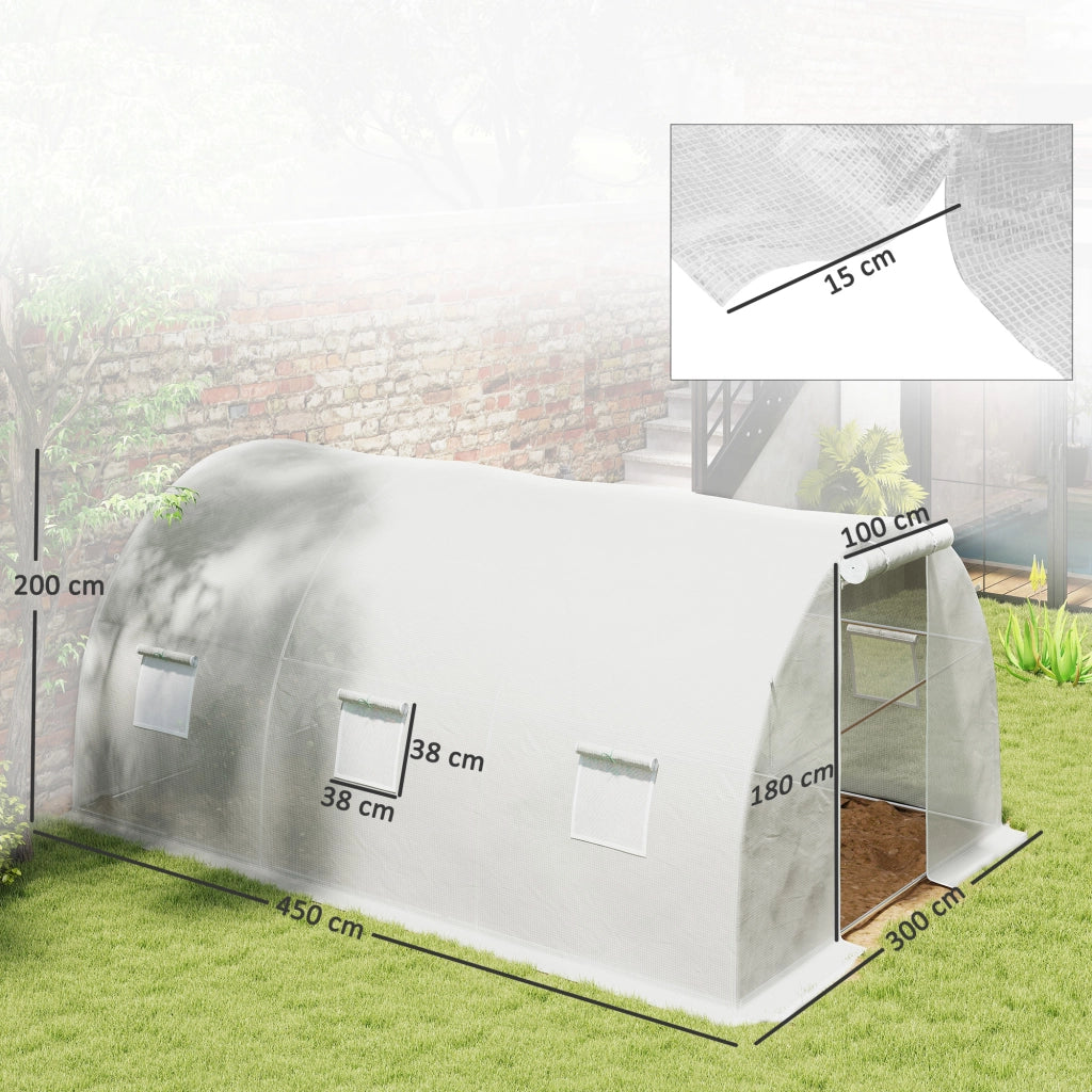 Serra Tunnel da Giardino ¨C Xylo ¨C 4,5x3x2m Bianco Acciaio Galvanizzato 6 Finestre
