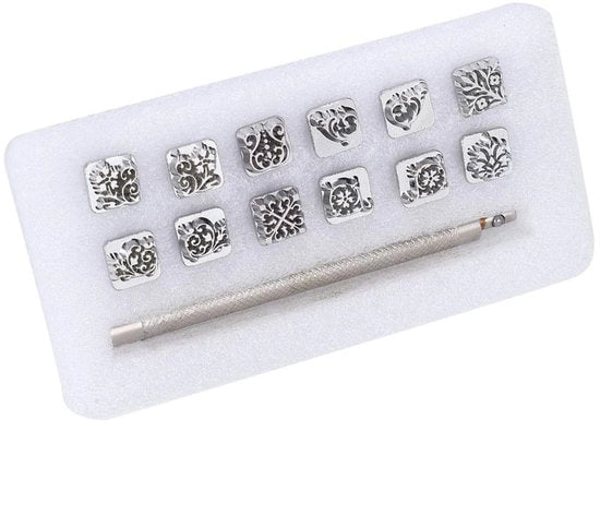Set di punzoni 12 pezzi - Set di punzoni per bambini - Set di punzoni per adulti - Pennelli di punzonatura - Manico - Lega di zinco di alta qualità - Set di punzoni per l'apprendimento