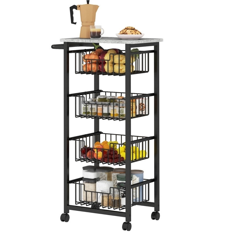 Carrello da cucina con 4 cestelli, grigio chiaro