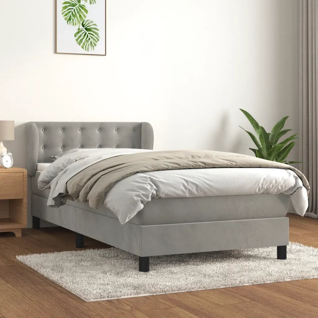 Giroletto a Molle con Materasso-Struttura Letto Grigio Chiaro 90x200 cm Velluto 770527