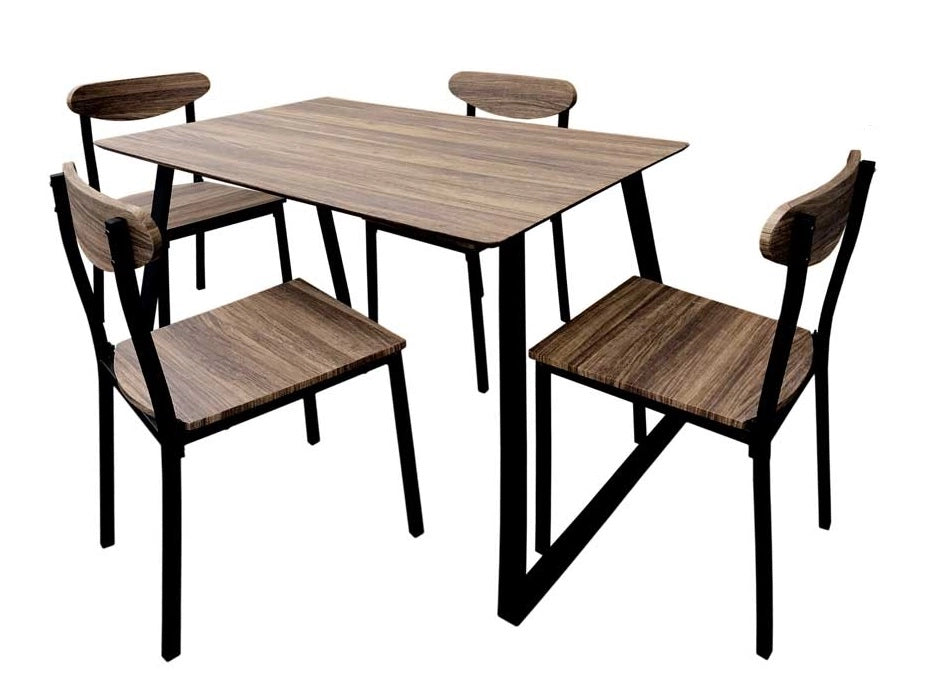 SET TAVOLO CON 4 SEDIE METALLO E LEGNO COLORE NOCE SCURO 110 X 70 X H76 CM