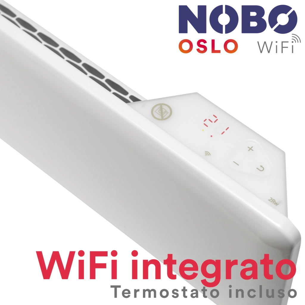 Norwegian electric radiator NOBO OSLO WiFi 500W, perfect for rooms up to 10 m², providing uniform and eco-friendly heating.