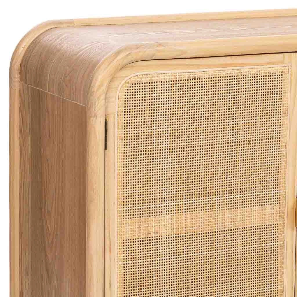 Credenza in legno e rattan marrone 180x40x82h cm