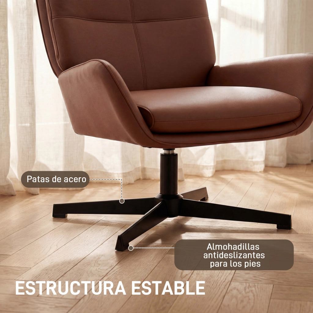 Poltrona imbottita in similpelle ¨C zephmum ¨C marrone con gambe in metallo