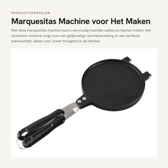 Macchina per Wafel Marquesitas - Lega di Alluminio - Antiscotta - Elettrodomestico - Wafel con Forma Cilindrica - Dimensioni 38,5 x 17 cm - Peso 726g - Wafeliera