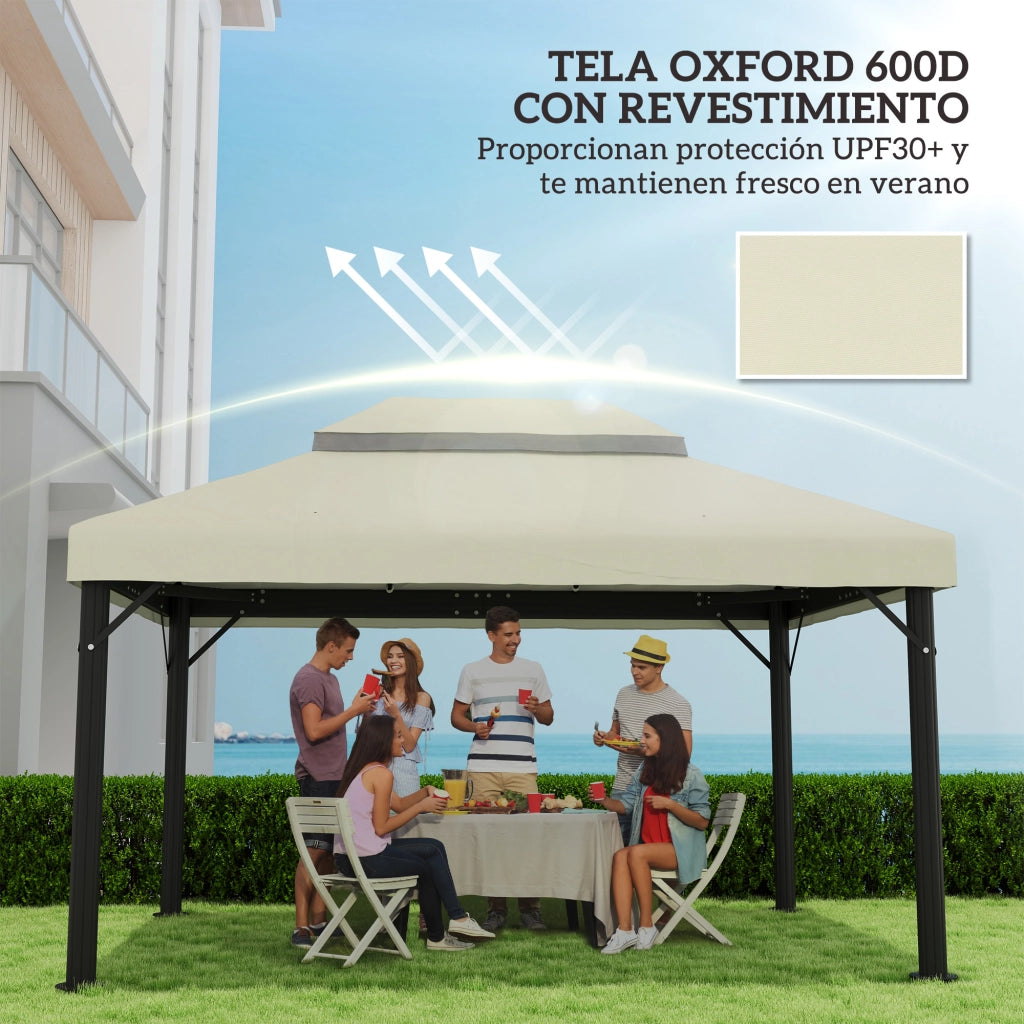 Toldo da giardino 4x3 m ¨C zephmum ¨C crema, doppio tetto, UPF30+