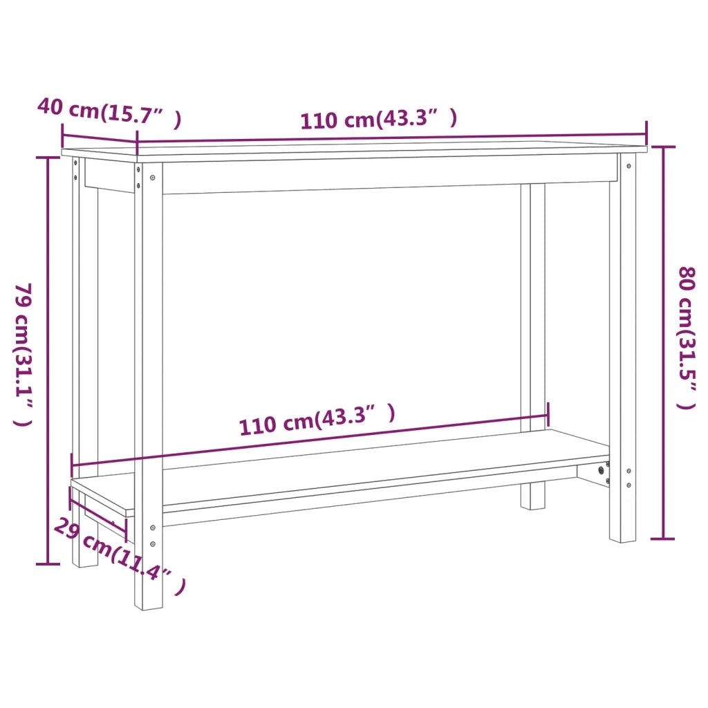 Tavolo Consolle 110x40x80 cm in Legno Massello di Pino 822282