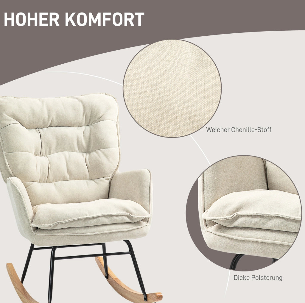 Sedia a dondolo beige in poliestere effetto ciniglia