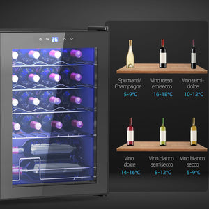 Cantinetta Vino Refrigerata per 20 Bottiglie Capacità 53L Porta in Vetro Anti-UV Nero