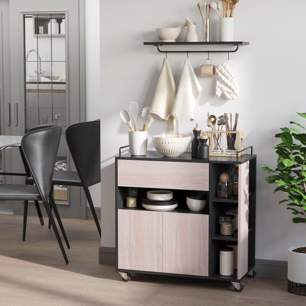 Tavolino da Caffe Multiuso con Ruote e Cassetto ¨C Zephmum ¨C Legno Rovere 76.5x40x82cm