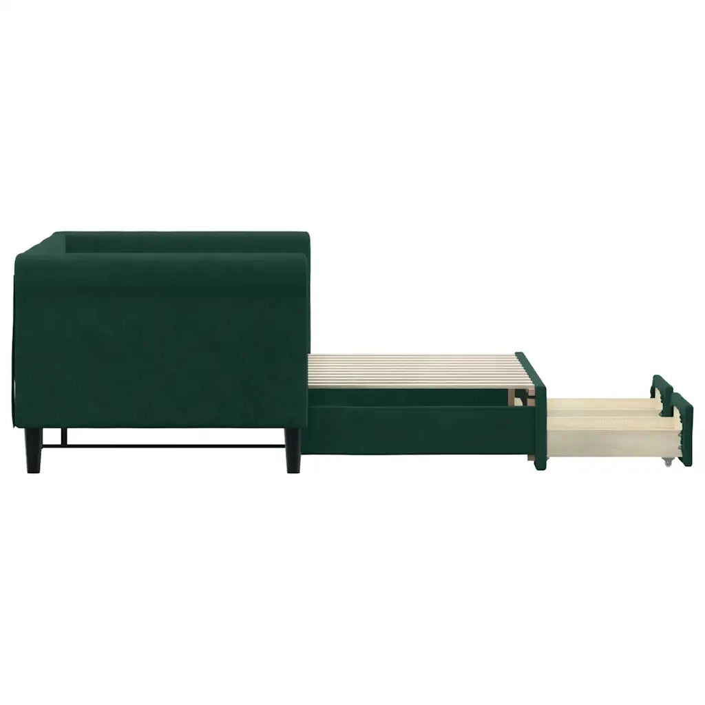 Divano Letto Estraibile Cassetti Verde Scuro 80x200cm Velluto